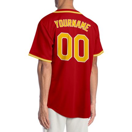 Personalized Red Gold-White Authentic Baseball Jersey Team Custom Name and Number