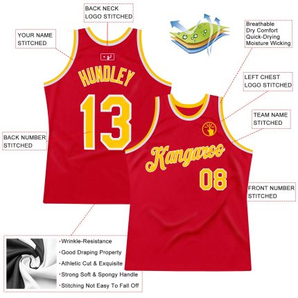 Personalized Red Gold-White Authentic Throwback Basketball Jersey