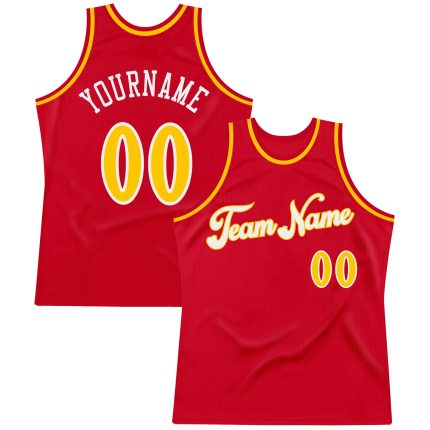 Personalized Red Gold-White Authentic Throwback Basketball Jersey Team Custom Name and Number