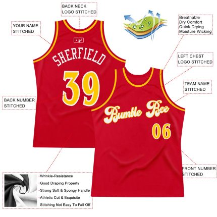 Personalized Red Gold-White Authentic Throwback Basketball Jersey Team Custom Name and Number
