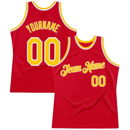 Personalized Red Gold-White Authentic Throwback Basketball Jersey