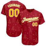Personalized Red Gold-White Christmas 3D Authentic Baseball Jersey Team Custom Name and Number