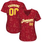 Personalized Red Gold-White Christmas 3D Authentic Baseball Jersey Team Custom Name and Number