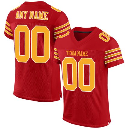 Personalized Red Gold-White Mesh Authentic Football Jersey