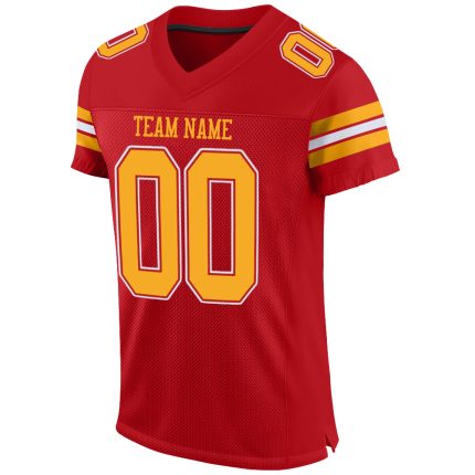 Personalized Red Gold-White Mesh Authentic Football Jersey Team Custom Name and Number