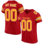 Personalized Red Gold-White Mesh Authentic Football Jersey Team Custom Name and Number