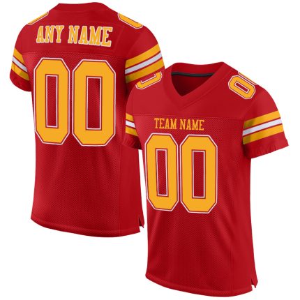 Personalized Red Gold-White Mesh Authentic Football Jersey Team Custom Name and Number
