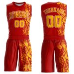 Personalized Red Gold-White Round Neck Sublimation Basketball Suit Jersey Team Custom Name and Number