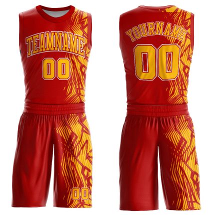 Personalized Red Gold-White Round Neck Sublimation Basketball Suit Jersey Team Custom Name and Number