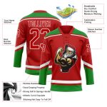 Personalized Red Grass Green-White Christmas Santa Claus 3D Hockey Lace Neck Jersey