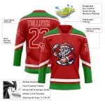 Personalized Red Grass Green-White Christmas Santa Claus 3D Hockey Lace Neck Jersey Team Custom Name and Number