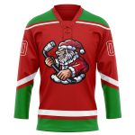 Personalized Red Grass Green-White Christmas Santa Claus 3D Hockey Lace Neck Jersey Team Custom Name and Number