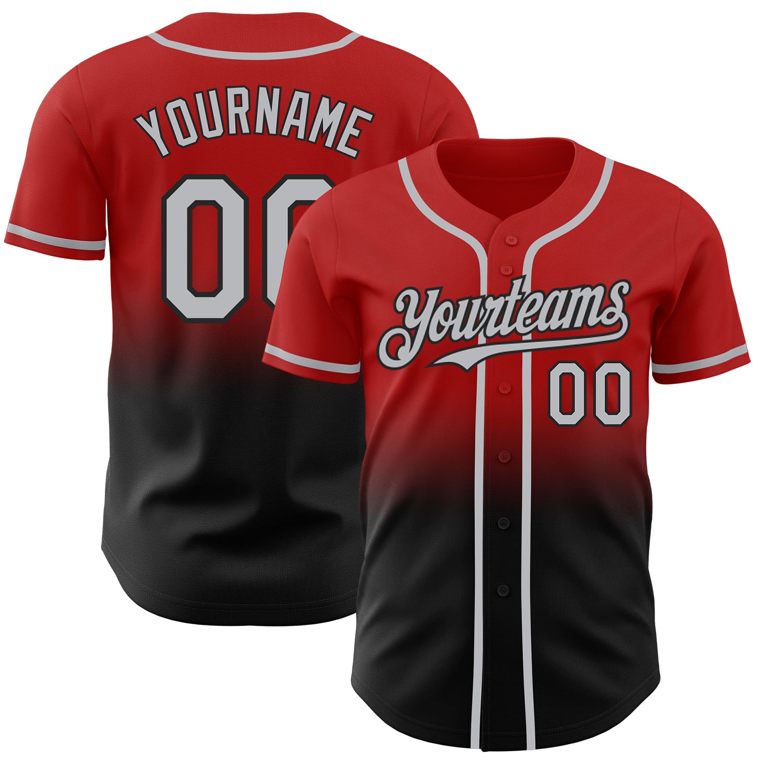 Personalized Red Gray-Black Authentic Fade Fashion Baseball Jersey