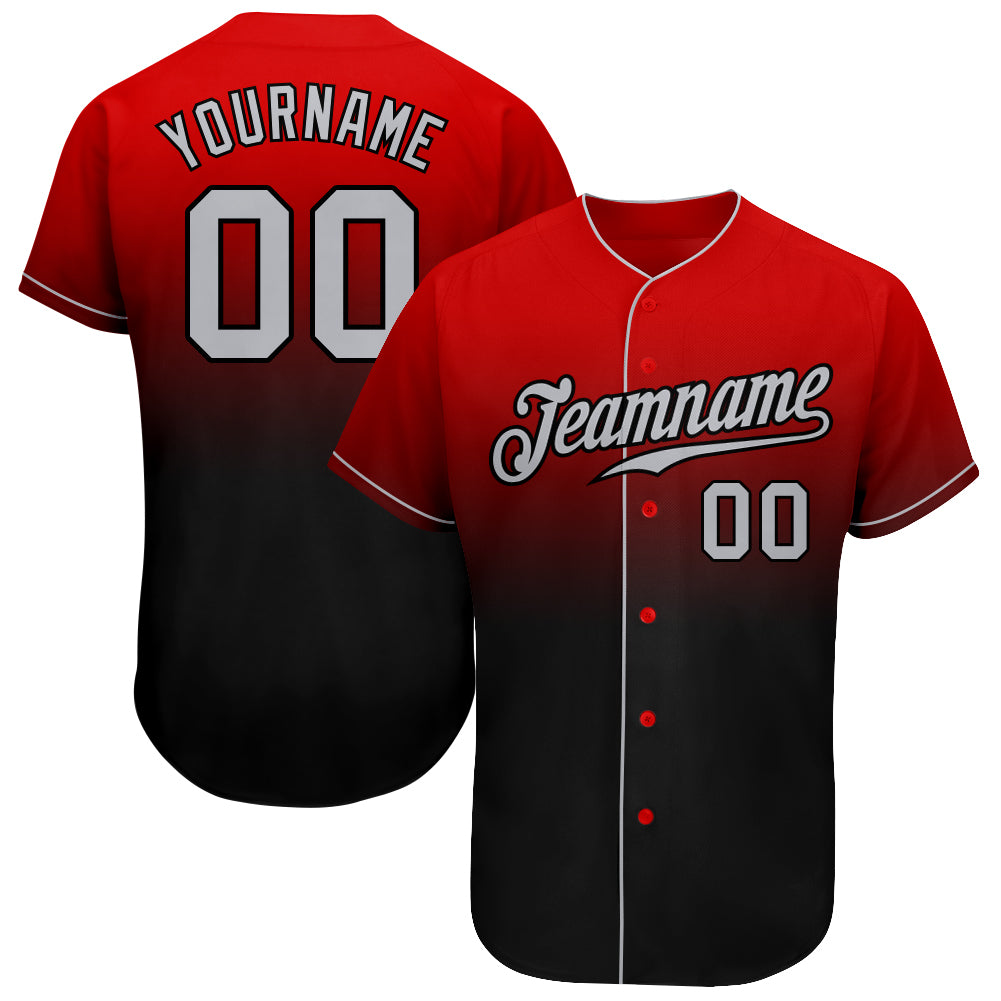 Personalized Red Gray-Black Authentic Fade Fashion Baseball Jersey Team Custom Name and Number