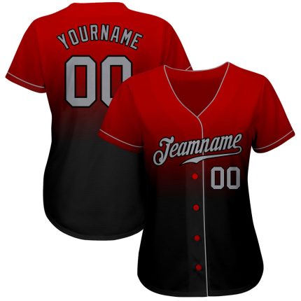 Personalized Red Gray-Black Authentic Fade Fashion Baseball Jersey Team Custom Name and Number