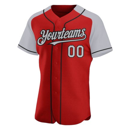 Personalized Red Gray-Black Authentic Raglan Sleeves Baseball Jersey Team Custom Name and Number