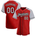 Personalized Red Gray-Black Authentic Raglan Sleeves Baseball Jersey Team Custom Name and Number