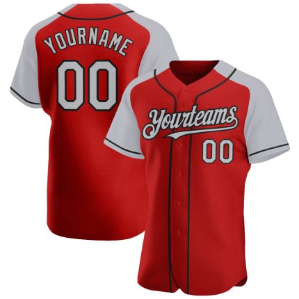 Personalized Red Gray-Black Authentic Raglan Sleeves Baseball Jersey Team Custom Name and Number