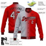 Personalized Red Gray-Black Bomber Full-Snap Varsity Letterman Gradient Fashion Jacket Team Custom Name and Number