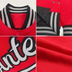 Personalized Red Gray-Black Bomber Full-Snap Varsity Letterman Jacket Team Custom Name and Number