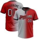 Personalized Red Gray-Black Gradient Fashion Two-Button Unisex Softball Jersey Team Custom Name and Number