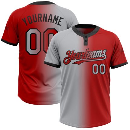 Personalized Red Gray-Black Gradient Fashion Two-Button Unisex Softball Jersey Team Custom Name and Number