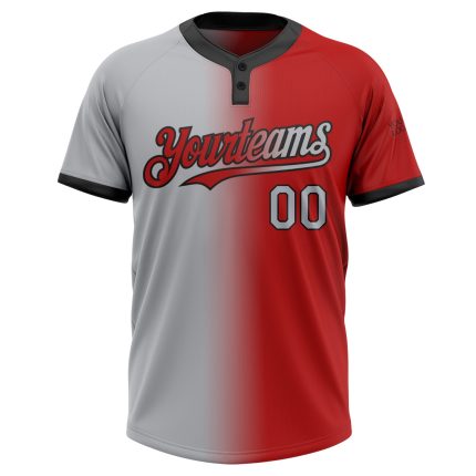 Personalized Red Gray-Black Gradient Fashion Two-Button Unisex Softball Jersey Team Custom Name and Number