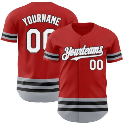 Personalized Red Gray-Black Line Authentic Baseball Jersey Team Custom Name and Number