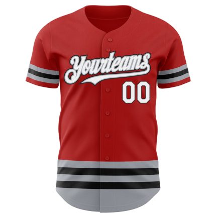 Personalized Red Gray-Black Line Authentic Baseball Jersey Team Custom Name and Number