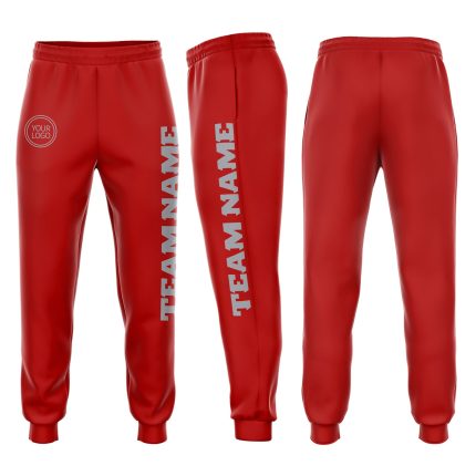 Personalized Red Gray Fleece Jogger Sweatpants Team Custom Name and Number