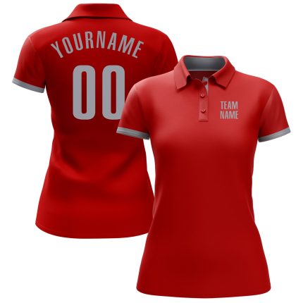 Personalized Red Gray Performance Golf Polo Shirt Team Custom Name and Number