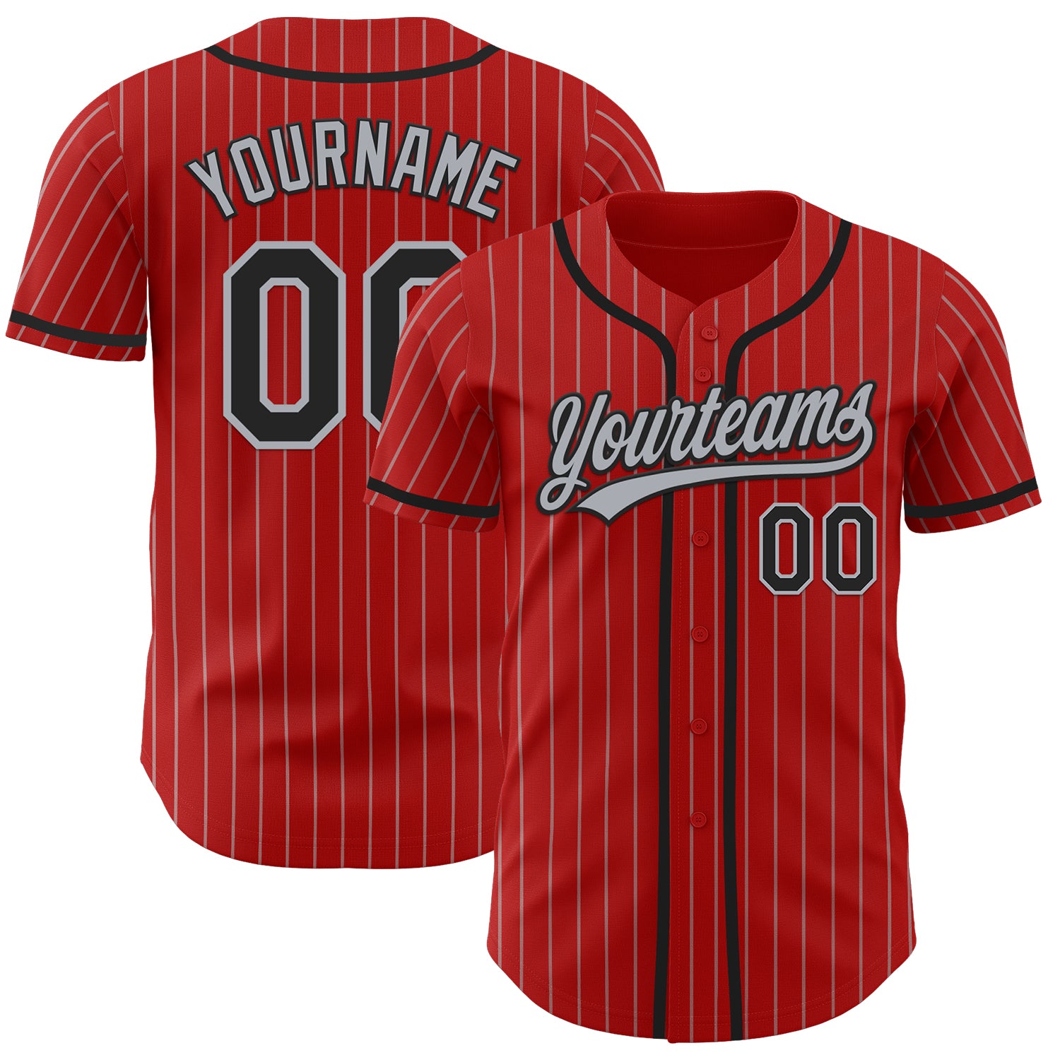 Personalized Red Gray Pinstripe Black Authentic Baseball Jersey Team Custom Name and Number