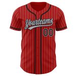 Personalized Red Gray Pinstripe Black Authentic Baseball Jersey Team Custom Name and Number
