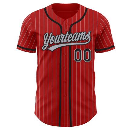 Personalized Red Gray Pinstripe Black Authentic Baseball Jersey Team Custom Name and Number