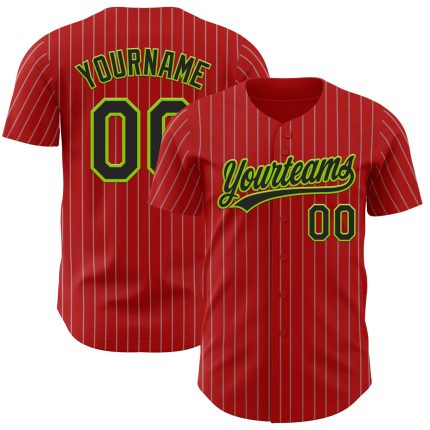 Personalized Red Gray Pinstripe Black-Neon Green Authentic Baseball Jersey Team Custom Name and Number