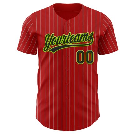 Personalized Red Gray Pinstripe Black-Neon Green Authentic Baseball Jersey Team Custom Name and Number
