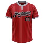 Personalized Red Gray Pinstripe Black Two-Button Unisex Softball Jersey Team Custom Name and Number