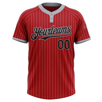 Personalized Red Gray Pinstripe Black Two-Button Unisex Softball Jersey Team Custom Name and Number