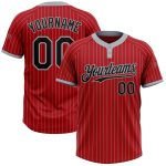 Personalized Red Gray Pinstripe Black Two-Button Unisex Softball Jersey Team Custom Name and Number