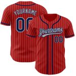 Personalized Red Gray Pinstripe Navy Authentic Baseball Jersey Team Custom Name and Number