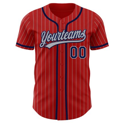 Personalized Red Gray Pinstripe Navy Authentic Baseball Jersey Team Custom Name and Number
