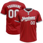 Personalized Red Gray Pinstripe White Two-Button Unisex Softball Jersey Team Custom Name and Number