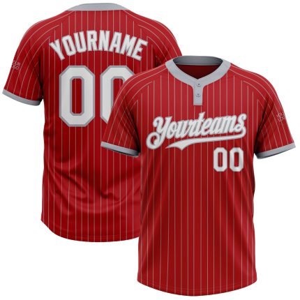 Personalized Red Gray Pinstripe White Two-Button Unisex Softball Jersey Team Custom Name and Number