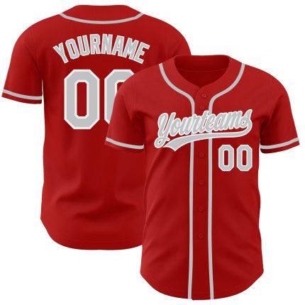 Personalized Red Gray-White Authentic Baseball Jersey