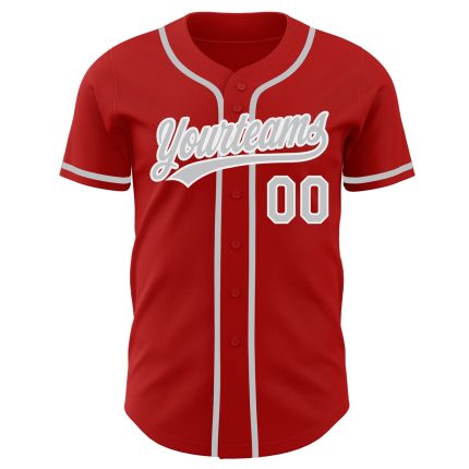 Personalized Red Gray-White Authentic Baseball Jersey