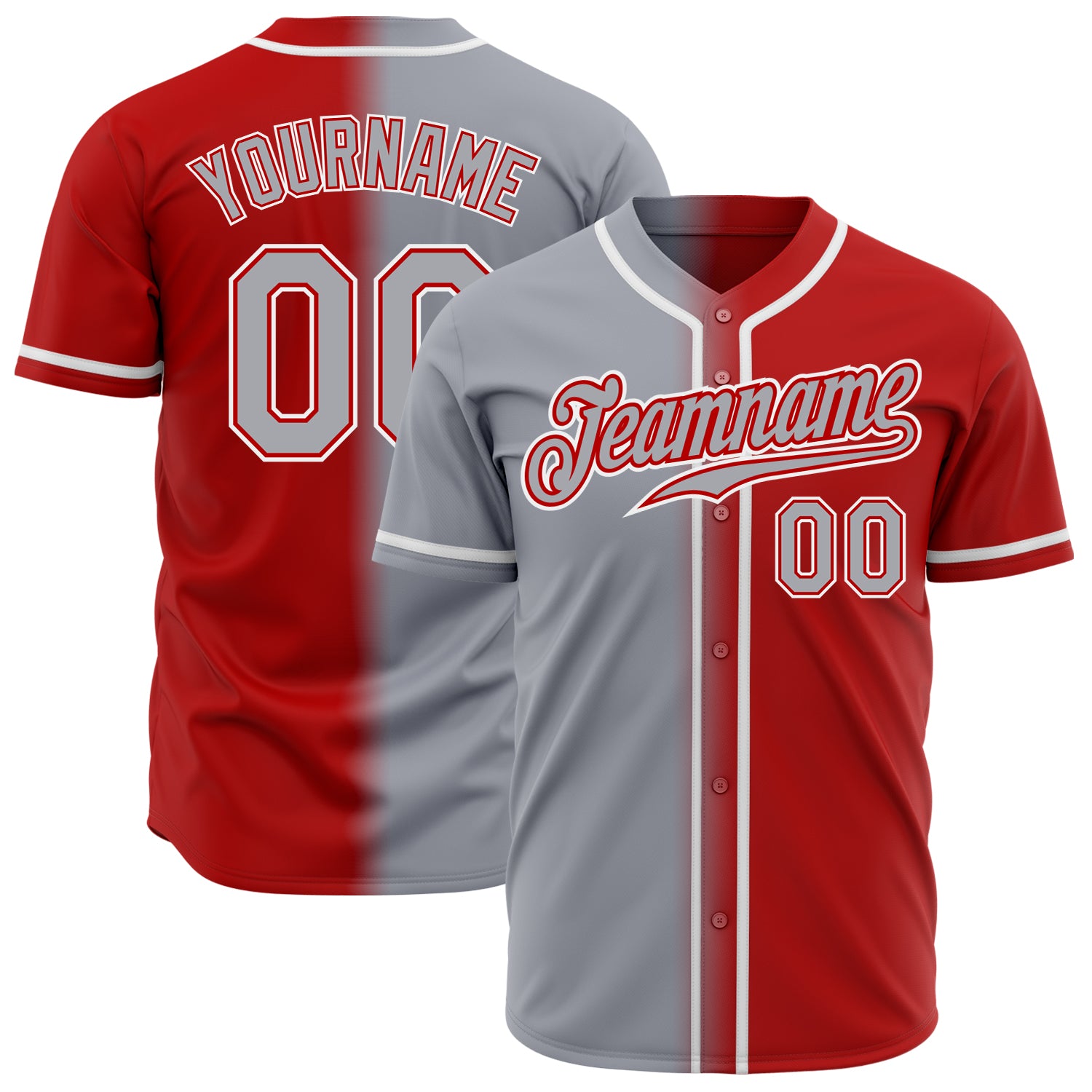 Personalized Red Gray-White Authentic Gradient Fashion Baseball Jersey Team Custom Name and Number