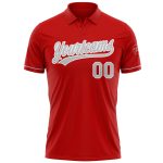 Personalized Red Gray-White Performance Vapor Golf Polo Shirt Team Custom Name and Number