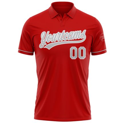 Personalized Red Gray-White Performance Vapor Golf Polo Shirt Team Custom Name and Number
