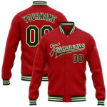 Personalized Red Green-Cream Bomber Full-Snap Varsity Letterman Jacket Team Custom Name and Number