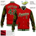 Personalized Red Green-Cream Check Board 3D Pattern Design Bomber Full-Snap Varsity Letterman Jacket Team Custom Name and Number